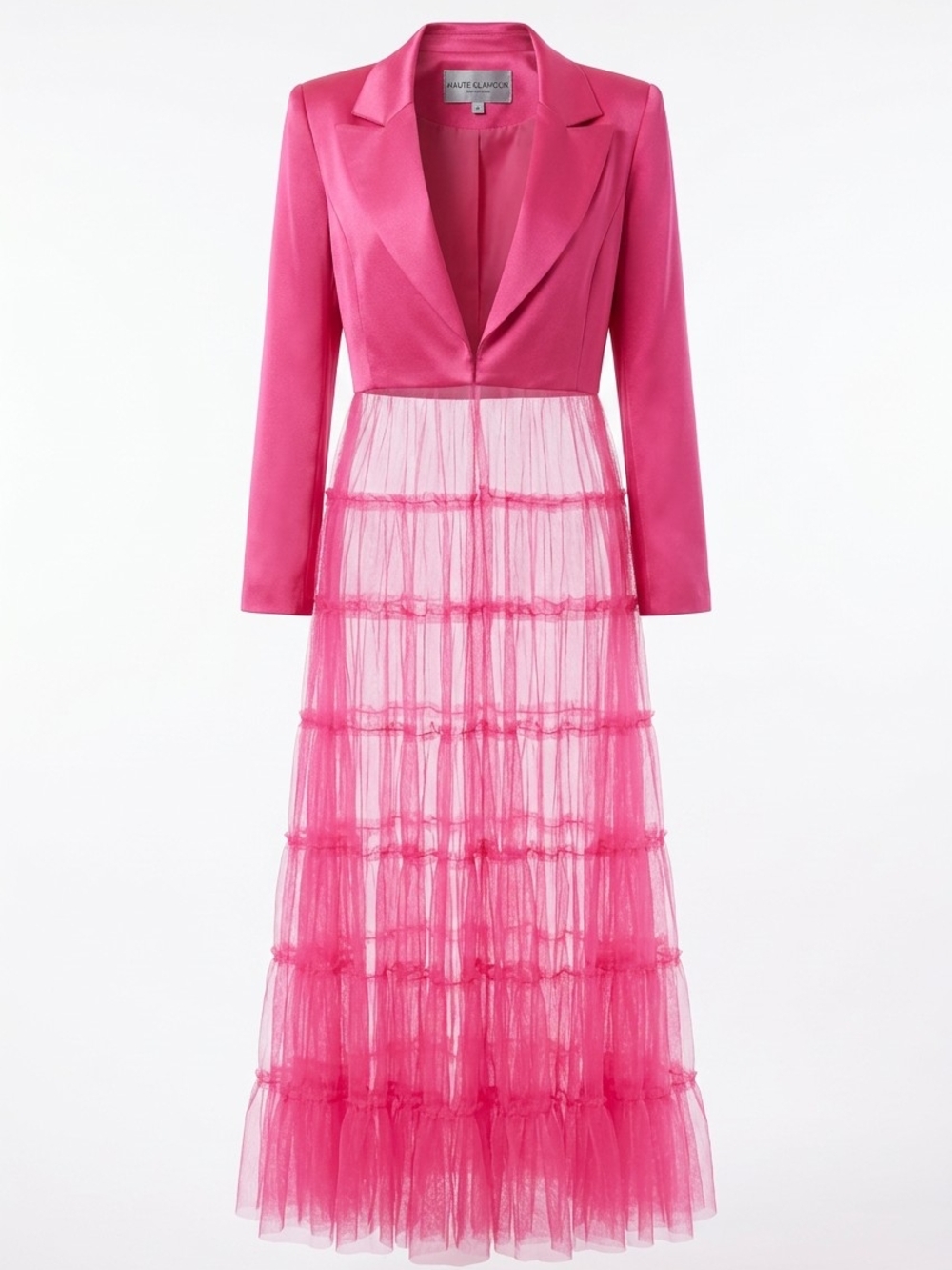 Alice + Olivia Hot Pink Satin Blazer with Tiered Tulle Skirt